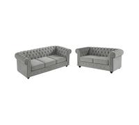 Vente-unique Canapé 3+2 Places Chesterfield - Velours Gris Clair