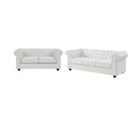 Canapés 3 places et 2 places en simili blanc CHESTERFIELD