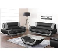 Canapés 3 places et 2 places en simili NIGEL - Bicolore noir et gris