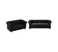 Canapés 3 places et 2 places en simili noir CHESTERFIELD