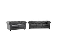 Canapés 3 places et 2 places en velours anthracite CHESTERFIELD