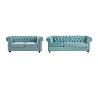 Canapés 3 places et 2 places en velours bleu pastel CHESTERFIELD