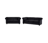 Canapés 3 places et 2 places en velours noir et boutons effet cristal CHESTERFIELD