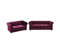 Canapés 3 places et 2 places en velours pourpre CHESTERFIELD