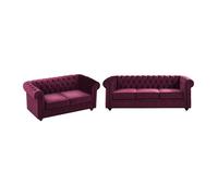 Vente-unique - Canapés 3 Places et 2 Places en Velours Pourpre Chesterfield