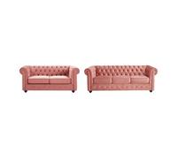 Canapés 3 places et 2 places en velours rose pastel CHESTERFIELD