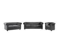 Canapés 3 places et 2 places et fauteuil en velours anthracite CHESTERFIELD