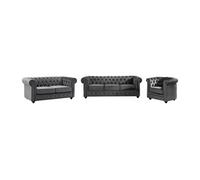 Canapés 3 places et 2 places et fauteuil en velours anthracite CHESTERFIELD