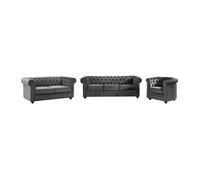 Canapés 3 places et 2 places et fauteuil en velours anthracite CHESTERFIELD