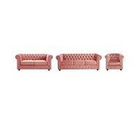 Canapés 3 places et 2 places et fauteuil en velours rose pastel CHESTERFIELD Rose poudré