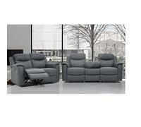 Canapés 3 places et 2 places relax EVASION en cuir - gris - avec plateau bar