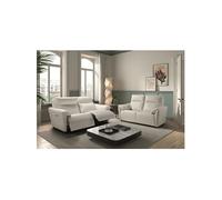 MAZARO - Canapés 3 Places Relax Electrique + 2 Places Fixe Cuir Blanc - Altobuy Blanc G