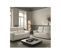 Canapés 3 Places Relax Electrique + 2 Places Fixe Cuir Blanc - MAZARO -