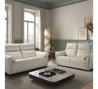 MAZARO - Canapés 3 Places Relax Electrique + 2 Places Fixe Cuir Blanc - Altobuy Blanc G