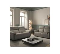 Canapés 3 Places Relax Electrique + 2 Places Fixe Cuir Gris éléphant - MAZARO -