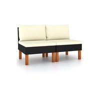 vidaXL - Canapés centraux - Ensemble 2 pcs - Résine tressée, bois d'eucalyptus massif - Noir