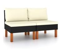 vidaXL - Canapés centraux - Ensemble 2 pcs - Résine tressée, bois d'eucalyptus massif - Noir