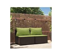 Vidaxl Canapés Centraux De Jardin Coussins 2pcs Marron Résine Tressée