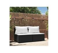 Canapés centraux de jardin et coussins 2pcs Noir Résine tressée