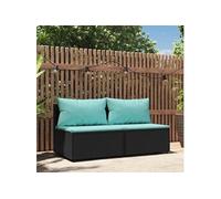 vidaXL Canapés centraux de jardin 2 pcs avec coussins Noir en résine tressée