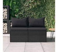 vidaXL Canapés centraux de jardin 2 pièces avec coussins 362332 Résine tressée Noir