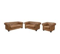 Canapés chesterfield 3 places 2 places et un fauteuil BRENTON 100% cuir de buffle premium - Caramel vintage
