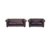 Canapés chesterfield 3 places et 2 places BRENTON 100% cuir de buffle - Bordeaux