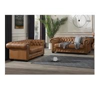 Canapés chesterfield 3 places et 2 places BRENTON 100% cuir de buffle premium - Caramel vintage