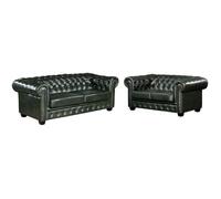 Canapés chesterfield 3 places et 2 places BRENTON 100% cuir de buffle - Vert empire