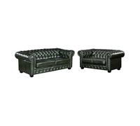 Canapés chesterfield 3 places et 2 places BRENTON 100% cuir de buffle - Vert empire