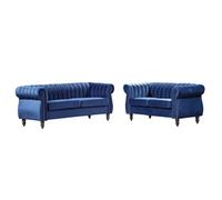 Canapés chesterfield 3 places et 2 places en velours bleu roi TRUMBO