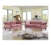 Canapés chesterfield 3 places et 2 places en velours vieux rose TRUMBO