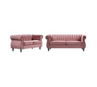 Canapés chesterfield 3 places et 2 places en velours vieux rose TRUMBO