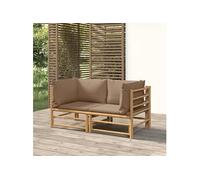 vidaXL Canapés d'angle de jardin avec coussins taupe 2 pcs bambou 3155118 Beige G