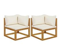 Canapés d'angle sectionnels 2 pièces en bois d'acacia massif avec coussins blanc crème, ensemble salon de jardin résistant aux intempéries, confortable et modulaire pour terrasse et extérieur