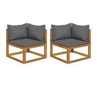 Canapés D'angle Sectionnels 2 Pièces En Bois D'acacia Massif Avec Coussins Gris Foncé