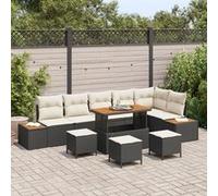 Canapés de Jardin 10 Pièces avec Coussins Noir Poly Rattan Acacia 3364890 Noir G