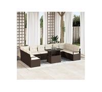 Canapés de Jardin 11 Pièces avec Coussins Marron Rattan Poly, Canapé de Jardin 2 Places avec Rangement & Coussins Marron Rattan