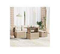 Canapés De Jardin 6 Pièces Avec Coussins Beige Poly Rattan, Canapé De Jardin 2 Places Avec Coussins Beige Poly Rattan