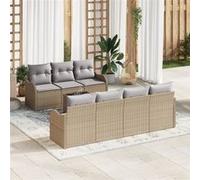 Canapés de Jardin 8 Pièces avec Coussins Beige Poly Rattan, Canapé de Jardin 2 Places avec Rangement & Coussins Beige Poly Ratt