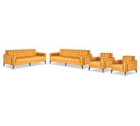 Canapés en cuir Ensemble de canapés 3 places Fauteuil Chesterfield Moderne Canapé Jaune 4pcs.