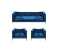 Canapés Tissu Ensemble de canapés 3pcs Canapé Dreistzer Coussin 2x Fauteuil Chesterfield