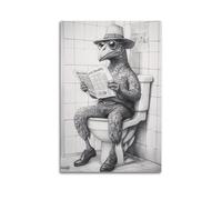 Canard assis sur les toilettes lisant un journal _ Humour de salle de bain _ Décoration murale humoristique _ Impression d'animaux drôles _ Home S_ Ai Prints-1_2 Poster décoratif sur toile murale et