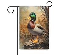 Canard colvert dans l'habitat des terres humides Drapeau de jardin saisonnier Vacances en toile de jute double face Maison cour Drapeaux extérieurs 32 x 47 cm