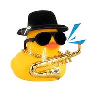 Canard couineur pour voiture - Canard musical en caoutchouc avec chapeau, collier musical et lunettes de soleil | Décoration de tableau de bord amusante, accessoire animal mignon pour tableau de bord,