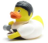 Canard de bain Barista I Canard à couineur I L 10 cm I avec porte-clés de bain