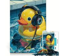 Canard en Caoutchouc avec Casque Audio dans l'eau Puzzle de 1000 pièces pour Adolescents Stimule la mémoire, apaisement, évasion, Motif à Assembler, Surprise chaleureuse (38x26cm)