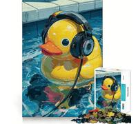 Canard en Caoutchouc avec Casque Audio dans l'eau Puzzle de 1000 pièces pour Adultes Améliore la mémoire Paisible et Amusant Bords Nets pour Les fêtes (50x75cm)