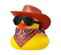 Canard en caoutchouc avec chapeau de cowboy - Jouet de bain flottant - Ornement cool pour tableau de bord - Remplisseur de sacs cadeaux pour les fêtes, anniversaires, baignade, accessoires de fête