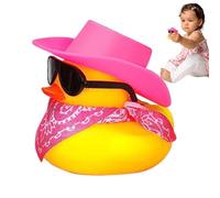 Canard en caoutchouc cowboy | Canard grinçant pour Ducking - Tableau de bord de décoration ďe çanard jaune avec chapeau đe soleil - Jouet d́e bain | Anniversaires, heure du bain, ćanard